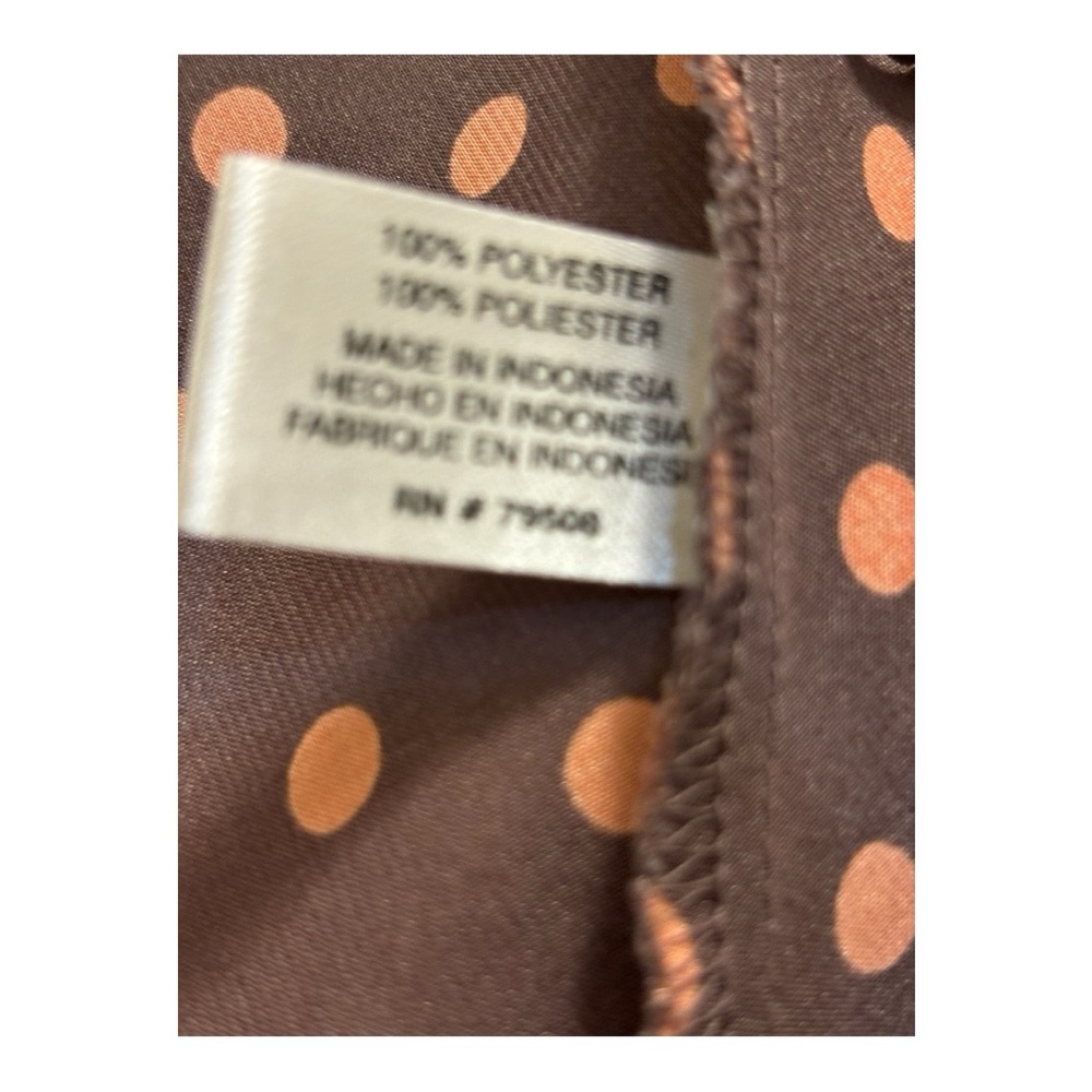 Violet & Claire Size M Brown/Orange Poker Dot Sleeveless Draped Neckline Blouse - Picture 8 of 15